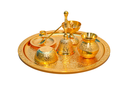 Handcrafted Brass Diya & Bell Decorative Set – Traditional Pooja Collection
