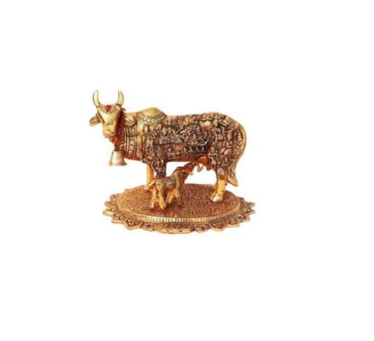 Kamdhenu Cow and Calf Brass Idol