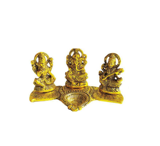 Lakshmi Ganesh Saraswati Brass Diya Idol Set