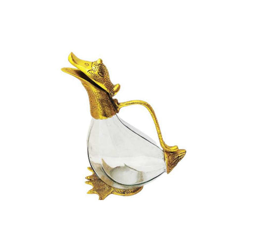 Decorative Duck-Shaped Glass Jug with Antique Brass Accents