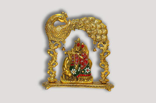 Handcrafted Radha Krishna with Peacock Frame