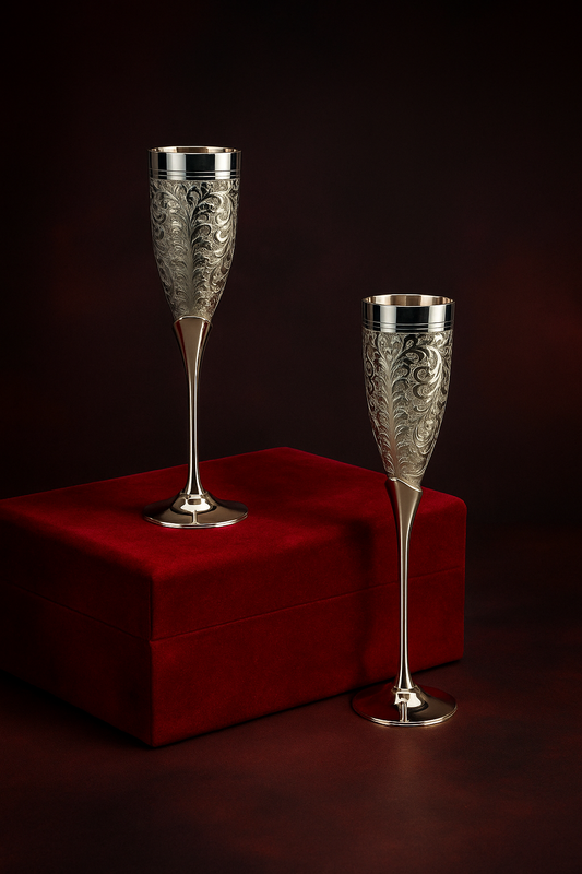 Handcrafted  Brass Silver-Plated Champagne Goblet Set (Set of 2)