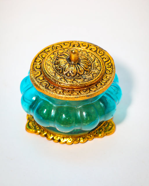 Antique-Style Twin Acrylic Jar Set with Tray – Blue & Gold Finish